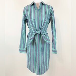 Calvin Klein Striped Tie Front Shirt Dress Long Sleeve- Size 12